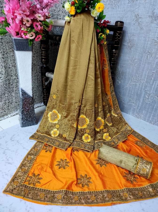 Raja Rani Designer Vichitra Silk Saree with Bangalori Silk Bouse and  Embroidery Lace Border Work Saree Collections